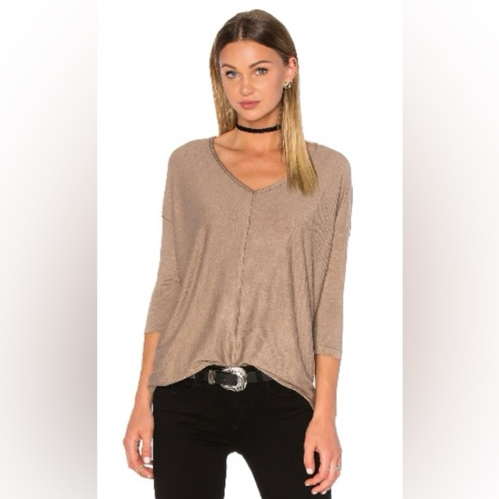 Bobi | Tan 3/4 Sleeve Knit Gauze Top